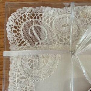 Vintage NIB Belgian Lace Bridal Handkerchief Monogram D